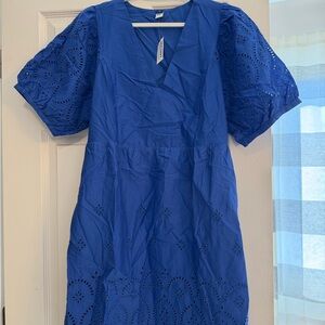 Old Navy Royal Blue Eyelet Midi Dress with Puff Sleeves
